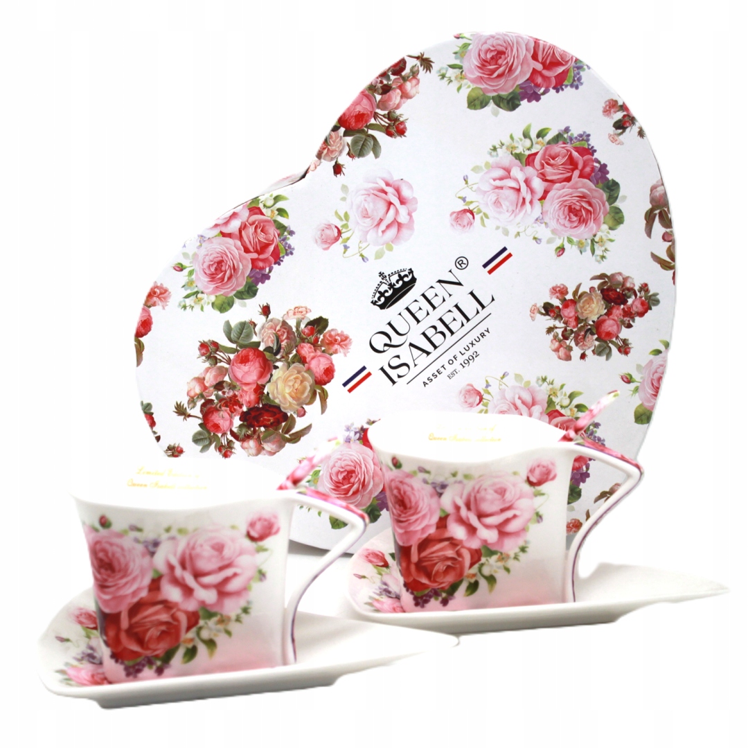 Dreieckige Tassen Mit Löffeln Und Untertassen, Geschenkset, Kollektion Rose
