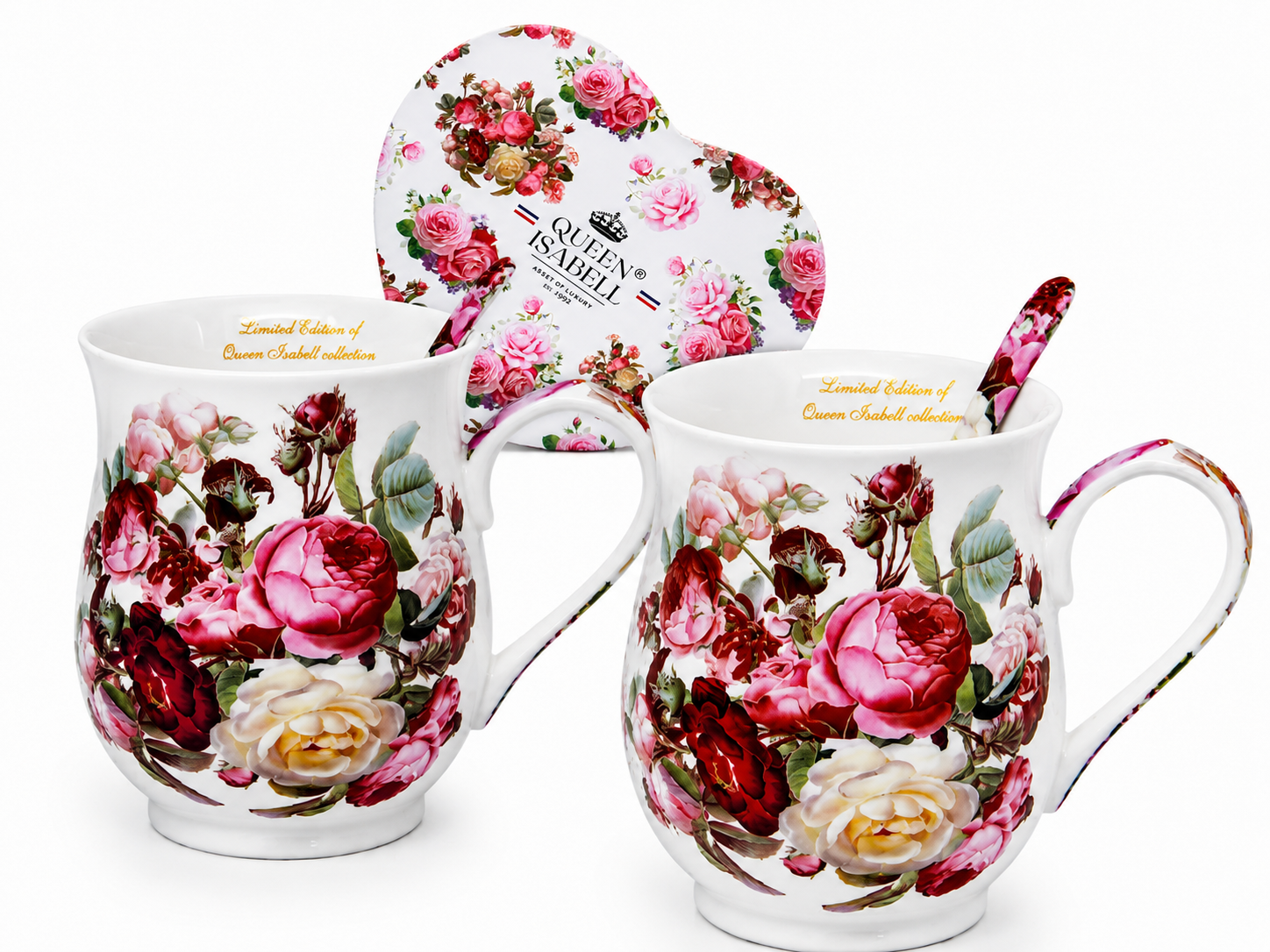 Porzellantassen-set, 2 X 350 Ml, Als Geschenkidee, Klassische Rose Queen Isabell