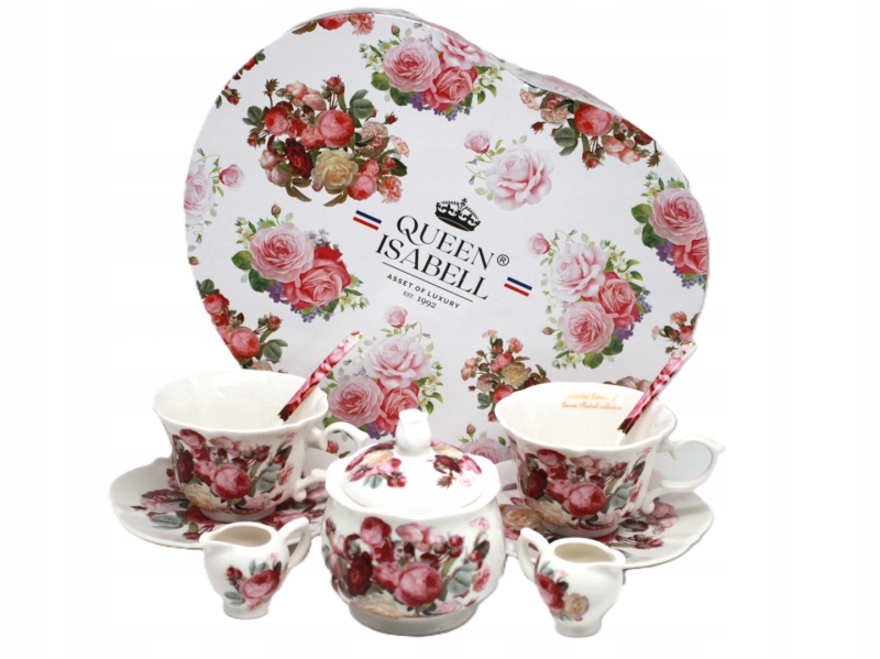 Porzellantassen-set Mit Zuckerdose Und Milchkännchen – Klassische Rose