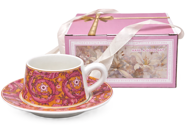 Tasse Und Untertasse 300 Ml, Rosa Premium-porzellan + Geschenkbox