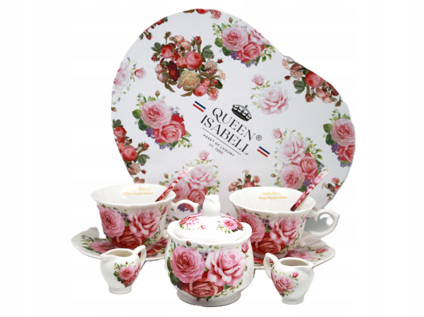 Tassenset Mit Zuckerdose Und Milchkännchen, Als Geschenk – Kollektion Rose