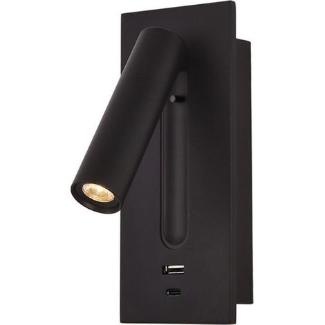 Wandleuchte Led-leselampe Schwarz Aus Aluminiumlegierung – 3 W, Warmweiß 3000 K – Schwenkbarer Winkel 350° Und Um 90° Faltbar – Mit Usb- Und Type-c-anschlüssen