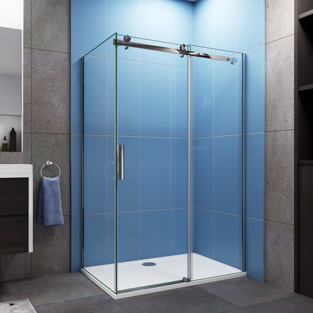 155x80x195cm Schiebetür 6mm Nano Duschwand Eckdusche Abtrennung Duschkabinen