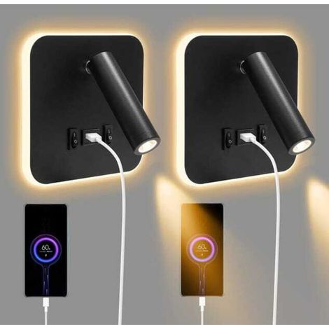 (2 Stück) Led-wandleuchte Für Den Innenbereich Mit Schalter, Nachtlicht Und Leselampe 3000k, 360° Schwenkbarer Arm