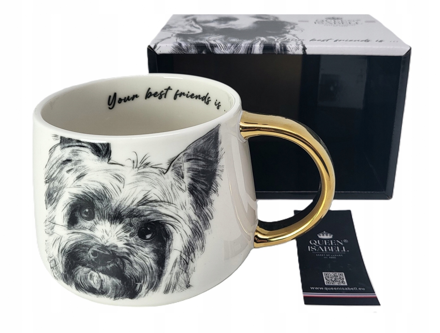 Exklusiver Großer Becher Mit Goldverzierungen Und Yorkshire-terrier-motiv