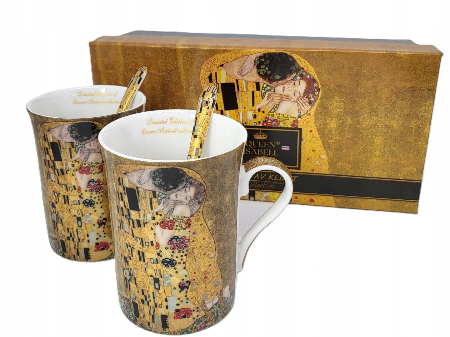 Porzellantassen-set, 2 X 300 Ml, Mit Löffeln, Klimt-kuss-kollektion