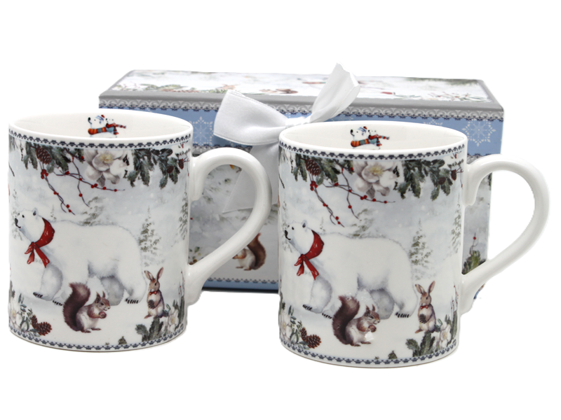 Porzellantassen, 250 Ml, 2er-set, Winter-teddybären, In Einer Geschenkbox