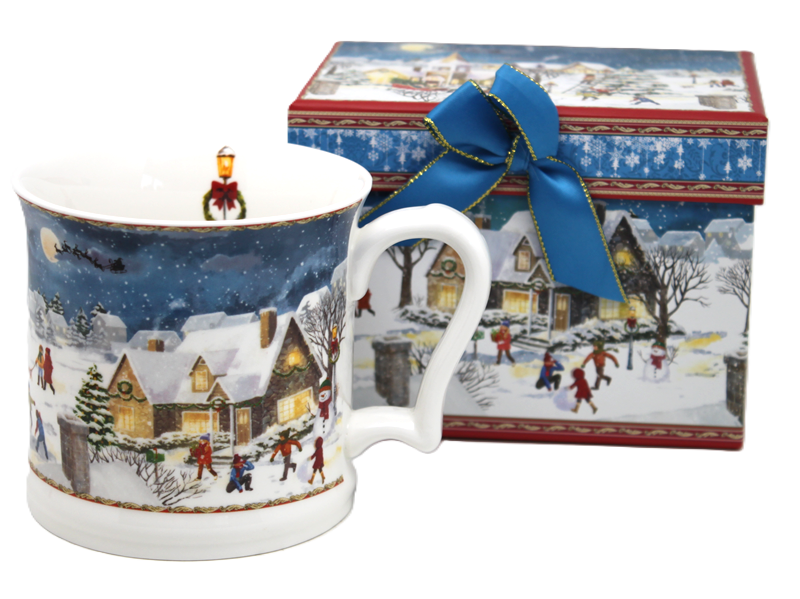 450 Ml Weihnachtsporzellanbecher Mit Winterdorf-motiv In Einer Geschenkbox