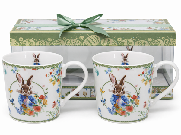 Set Mit 2 Porzellantassen 350 Ml, Osterhasen-geschenkbox