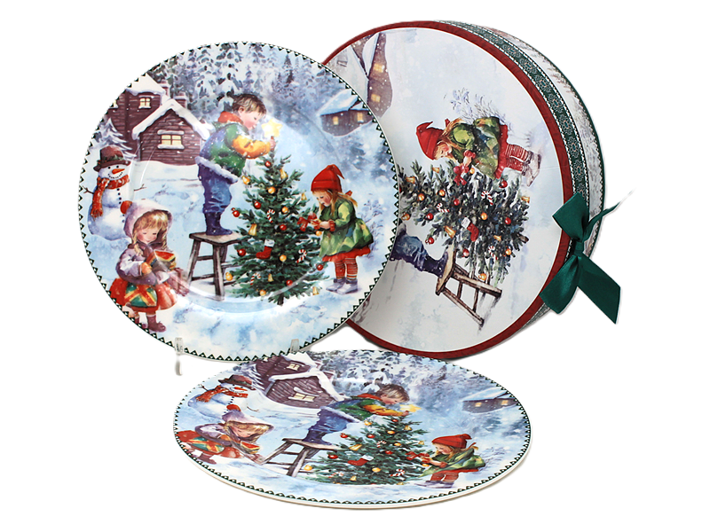 Weihnachtliche Dessertteller Mit Kinder- Und Weihnachtsbaummotiv – 2er-set