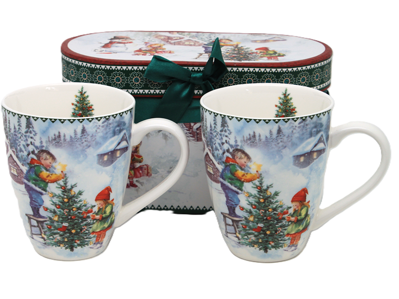 Ein Set Aus 350-ml-porzellan-weihnachtsbechern Mit Wintermotiv Als Geschenk