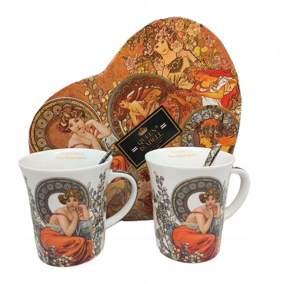 Exklusives Porzellanbecher-set (400 Ml) In Einer Box, Alfons Mucha-topaz