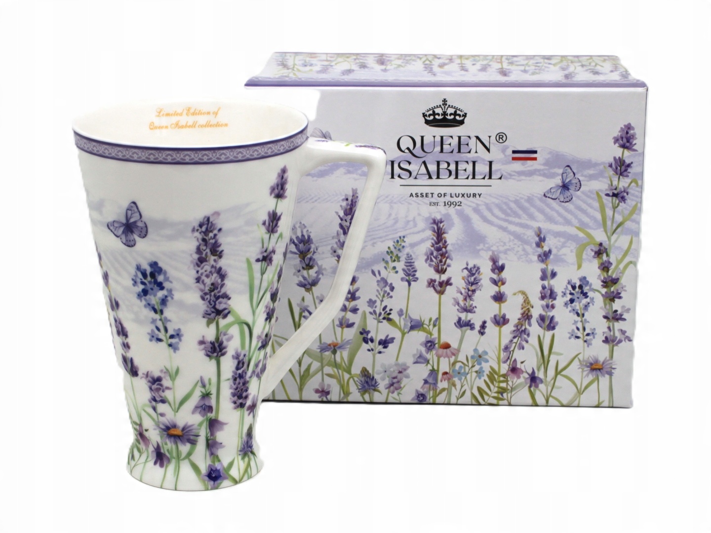Großer Jumbo-porzellanbecher (500 Ml) In Einer Geschenkbox Aus Der Lavendel-kollektion.