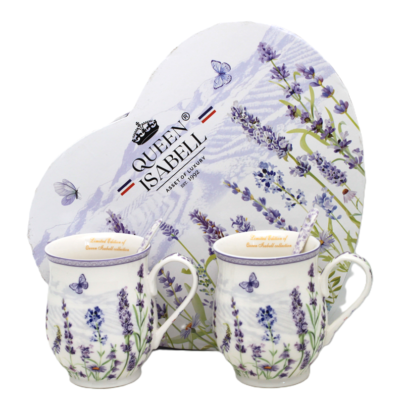 Großes Porzellantassen-set (350 Ml) Als Geschenk In Einer Box, Lavendel-kollektion