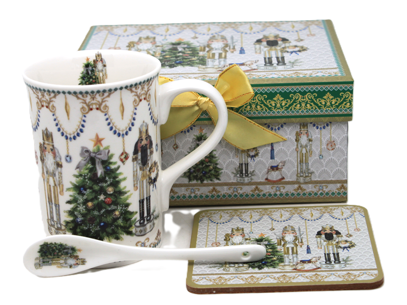 Weihnachtsnussknacker-porzellanbecher, Löffel, Dekorative Schachtel