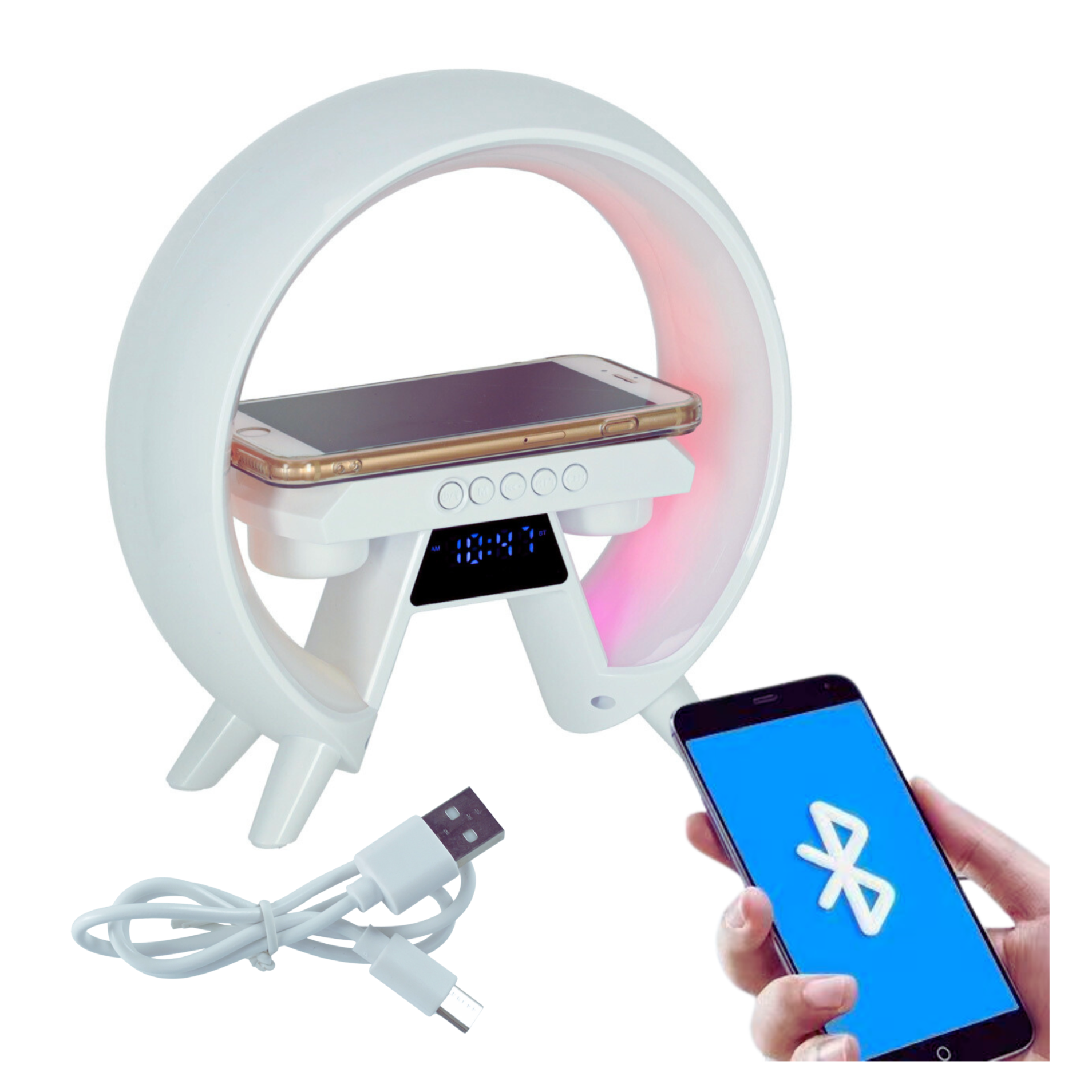 Rgb-led-gaming-schreibtischlampe, Kabelloses Ladegerät, Wecker
