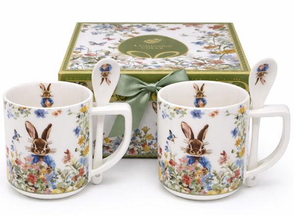 Set Mit 2 Porzellanbechern Und Löffeln, Ostergeschenkbox