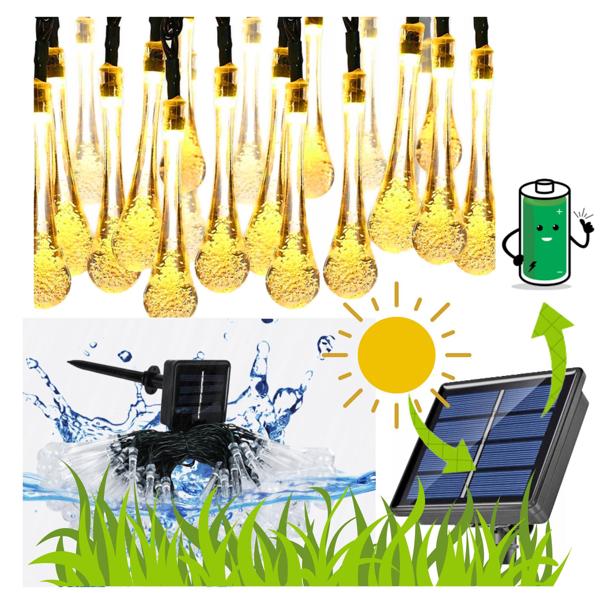 Solarbetriebene Gartenlichterkette Mit Led-anhängern, 6,5 M, Warm