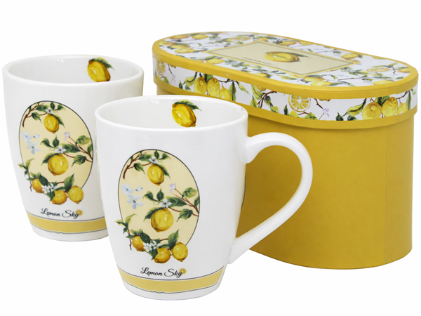 Set Aus Zwei 360-ml-zitronenbechern Aus Porzellan, Geschenkbox