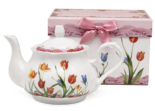 1-liter-porzellan-teekanne Mit Tulpenmotiv, Geschenkbox