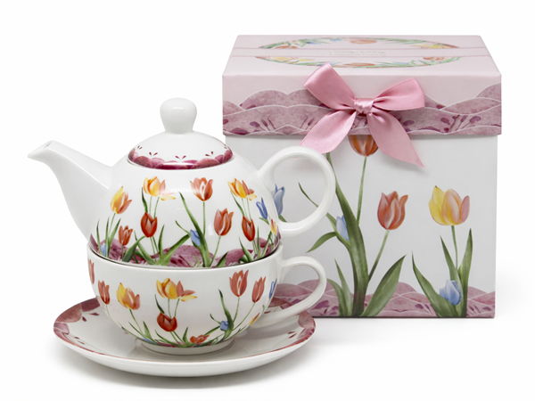 Porzellan-krug- Und Tassenset „tulpen“ In Geschenkbox