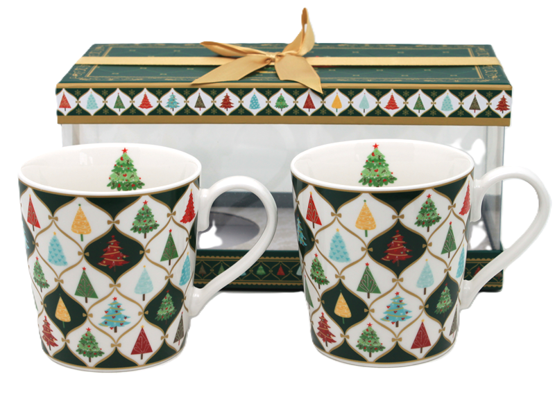 Weihnachtsporzellanbecher, 2er-set, Weihnachtsbaum