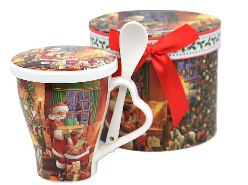 350 Ml Porzellan-weihnachtsbecher Mit Weihnachtsmann- Und Geschenkmotiv