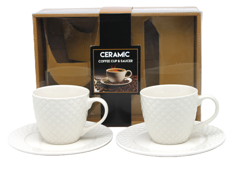 Weiße Porzellantassen Mit Untertasse, 210 Ml, 2er-set In Einer Box