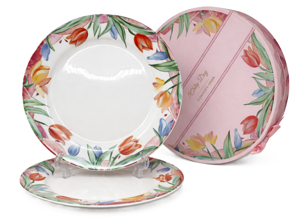 Zweiteiliges Speiseteller-set (25,5 Cm) Aus Porzellan Mit Tulpenmotiv Als Geschenk