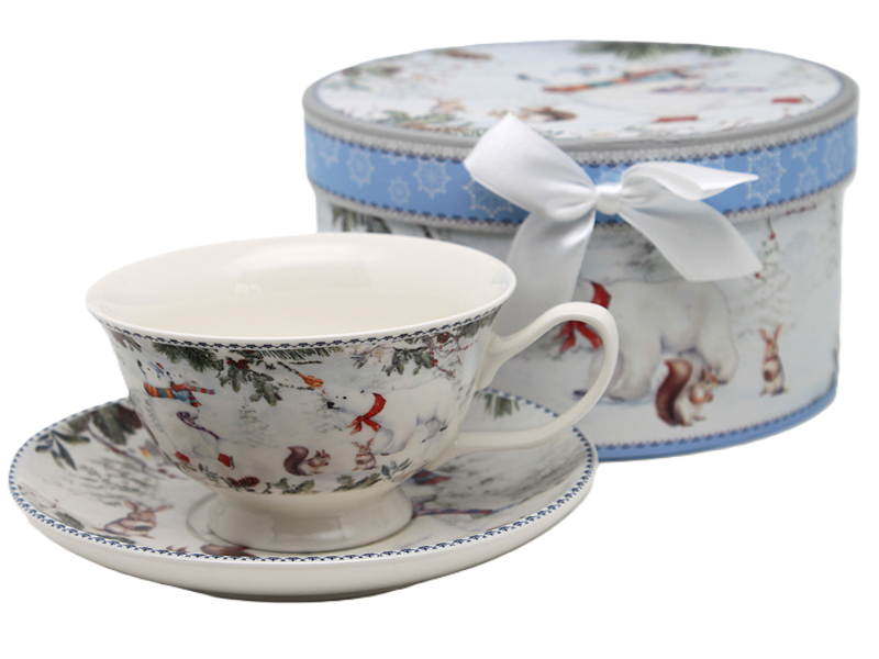 Weihnachtliche Porzellantasse 220 Ml Mit Untertasse In Dekorativer Schachtel
