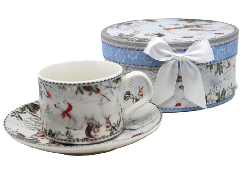Weihnachtliche Porzellantasse 120 Ml Mit Untertasse In Dekorativer Schachtel