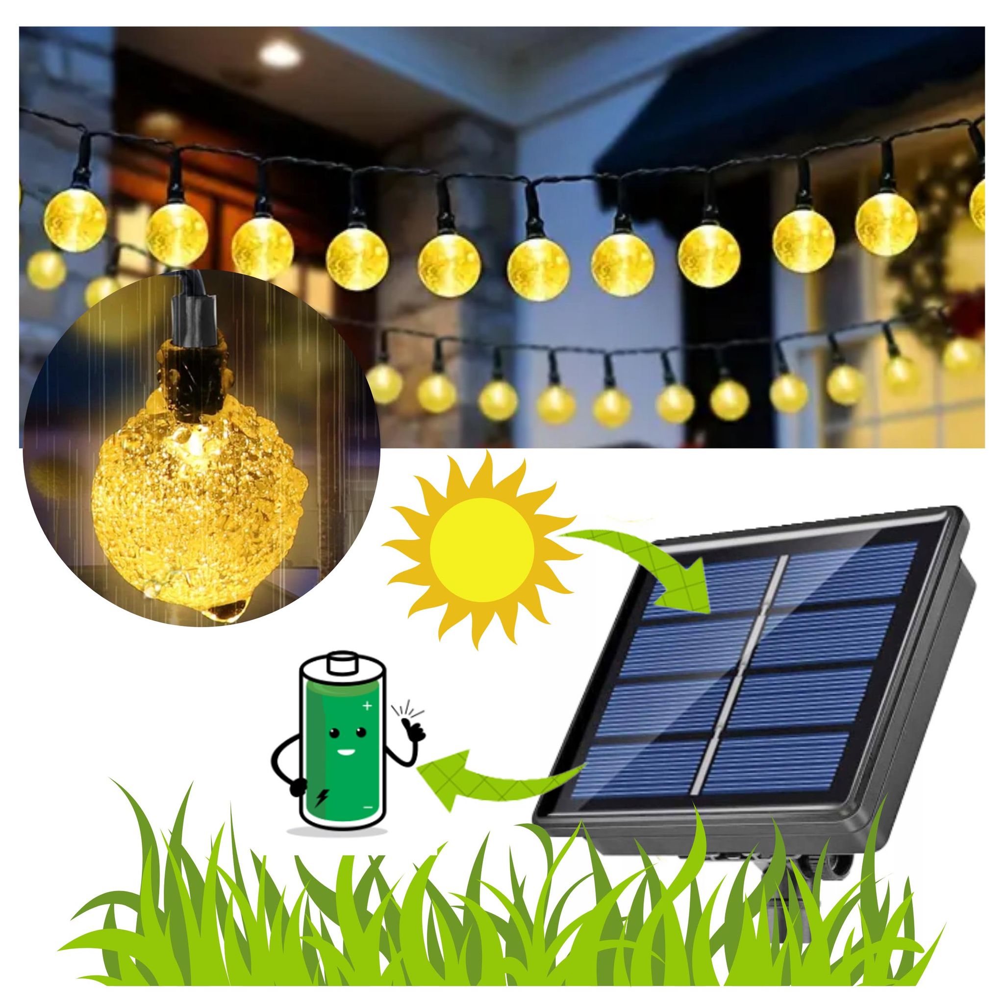 Solar-gartenkugeln 7m 50 Leds Weiß