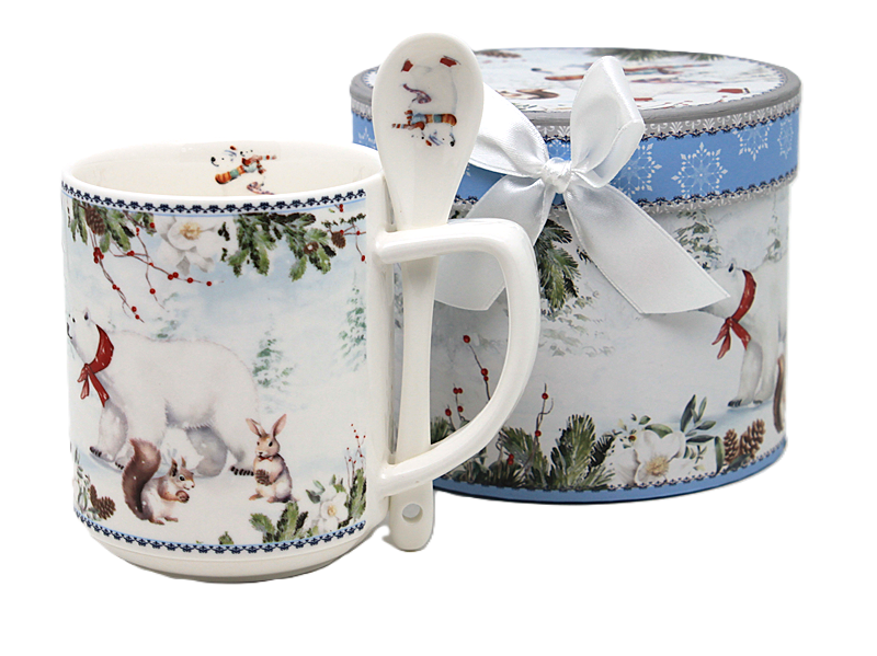 300 Ml Porzellanbecher Mit Winterbär-motiv In Einer Weihnachtlichen Geschenkbox