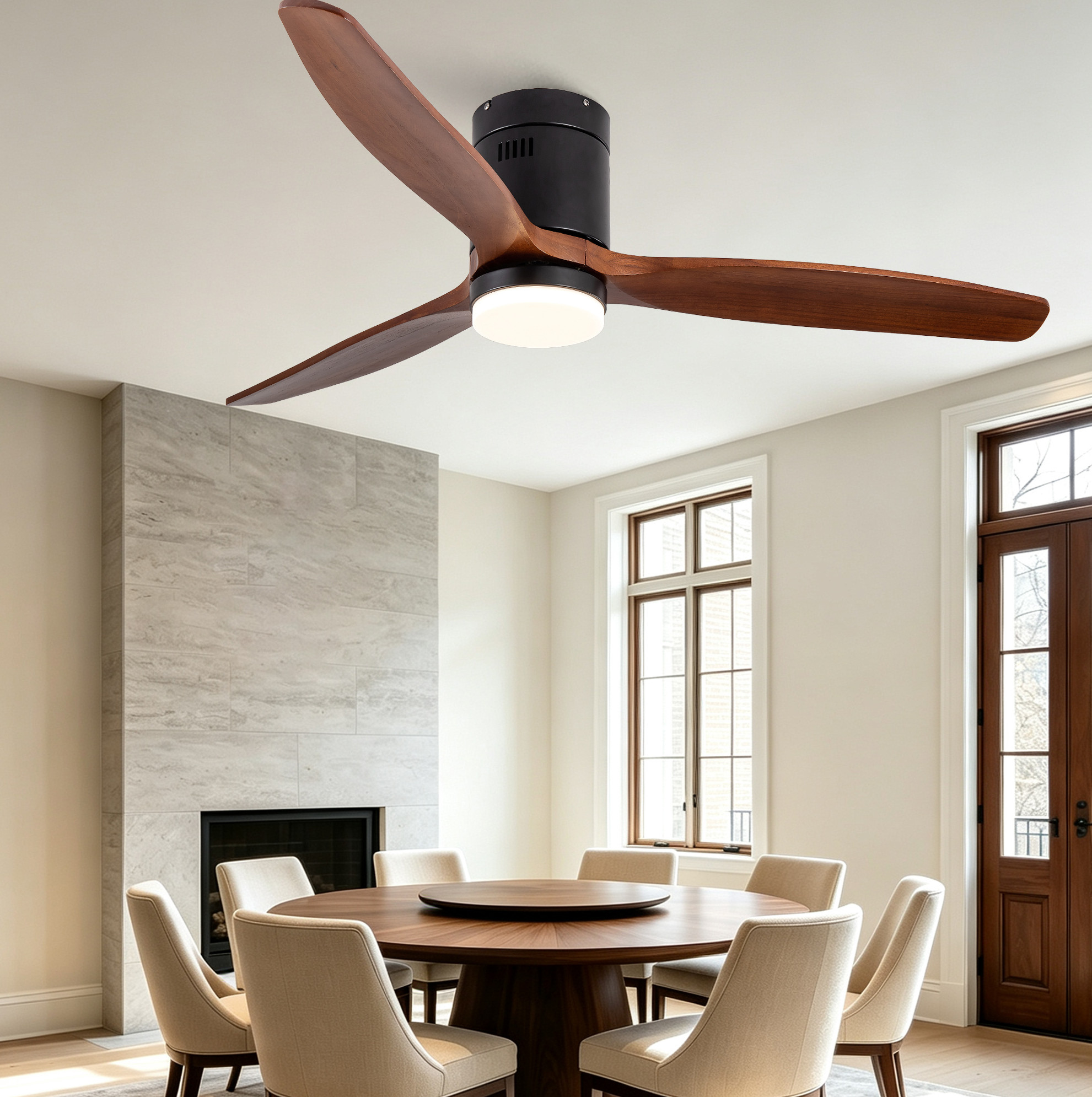 52-zoll-deckenventilator Mit Led-licht, 3 Flügeln In Schwarz/nussbaum, Fernbedienung