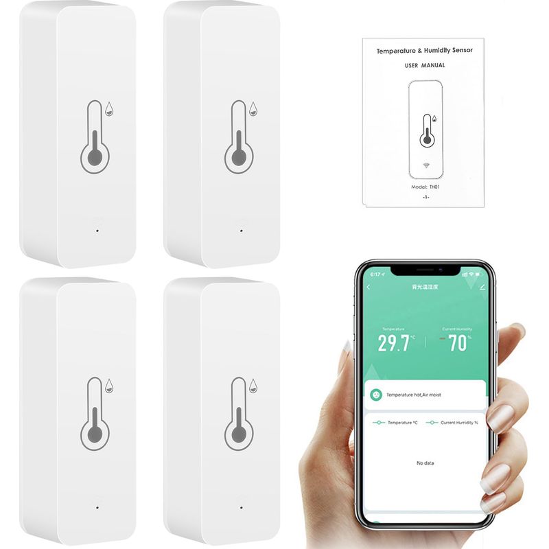 4pcs Thermomètre Connecté Thermometre Wifi Tuya Smart Thermometer Wifi Capteur Température With App Indoor Thermometer Hygrometer Support Alexa