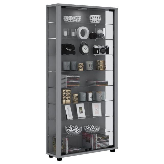 Ebuy24 - Lumo Maxi Vitrinenschrank 2 Glastüren, Glasvitrinen Mit Led-leuchten Silberfarbig.