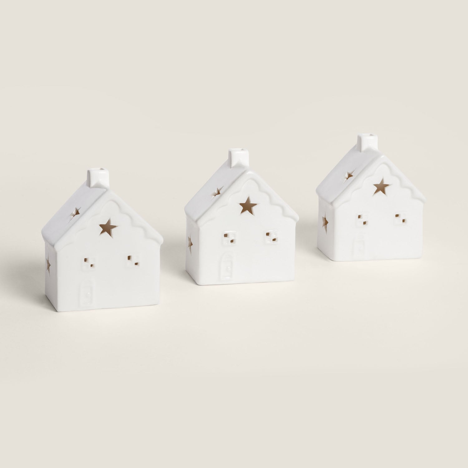 3er Set Dekorative Led Weihnachtshäuschen Aus Keramik Ivoria Weiß ↑6 Cm