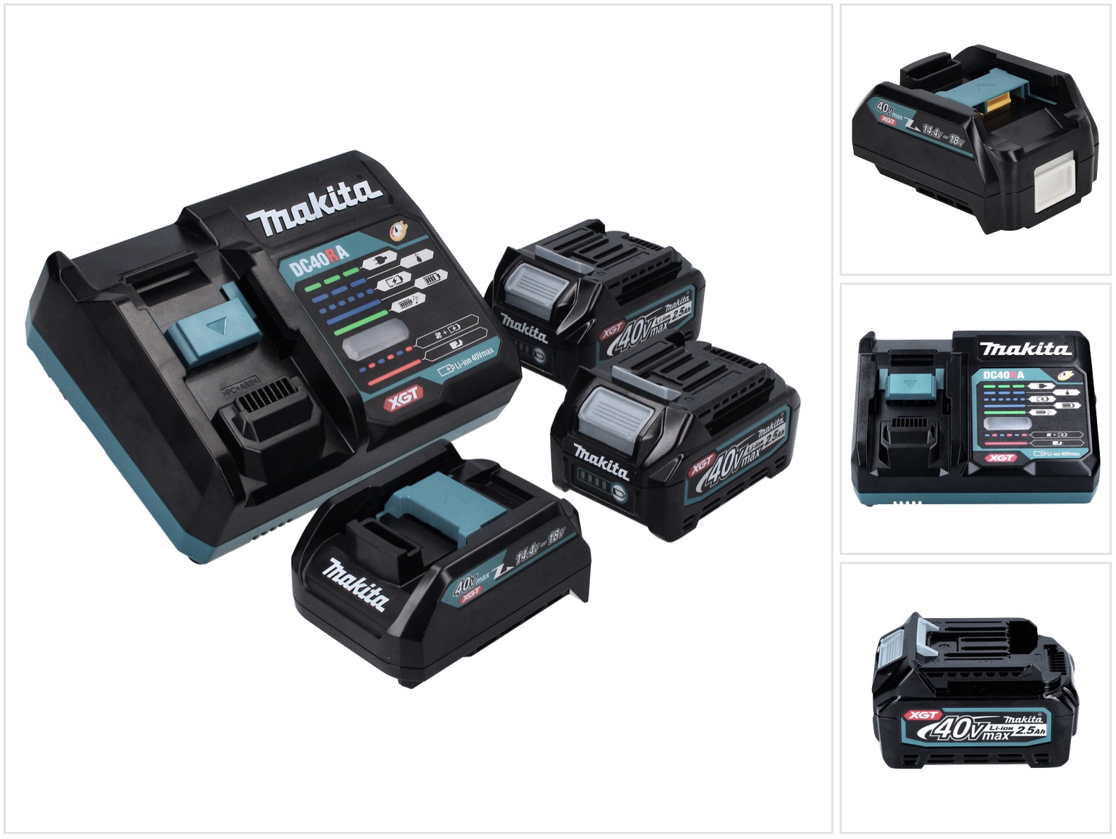 Makita Power Source Kit 40 V Max. Mit 2x Bl 4025 Akku 2.5 Ah ( 2x 191b36-3 ) + Dc 40 Ra Schnell Ladegerät ( 191e07-8 ) + Adp10 Ladeadapter Lxt Auf Xgt 14,4v 18v ( 191c10-7 )