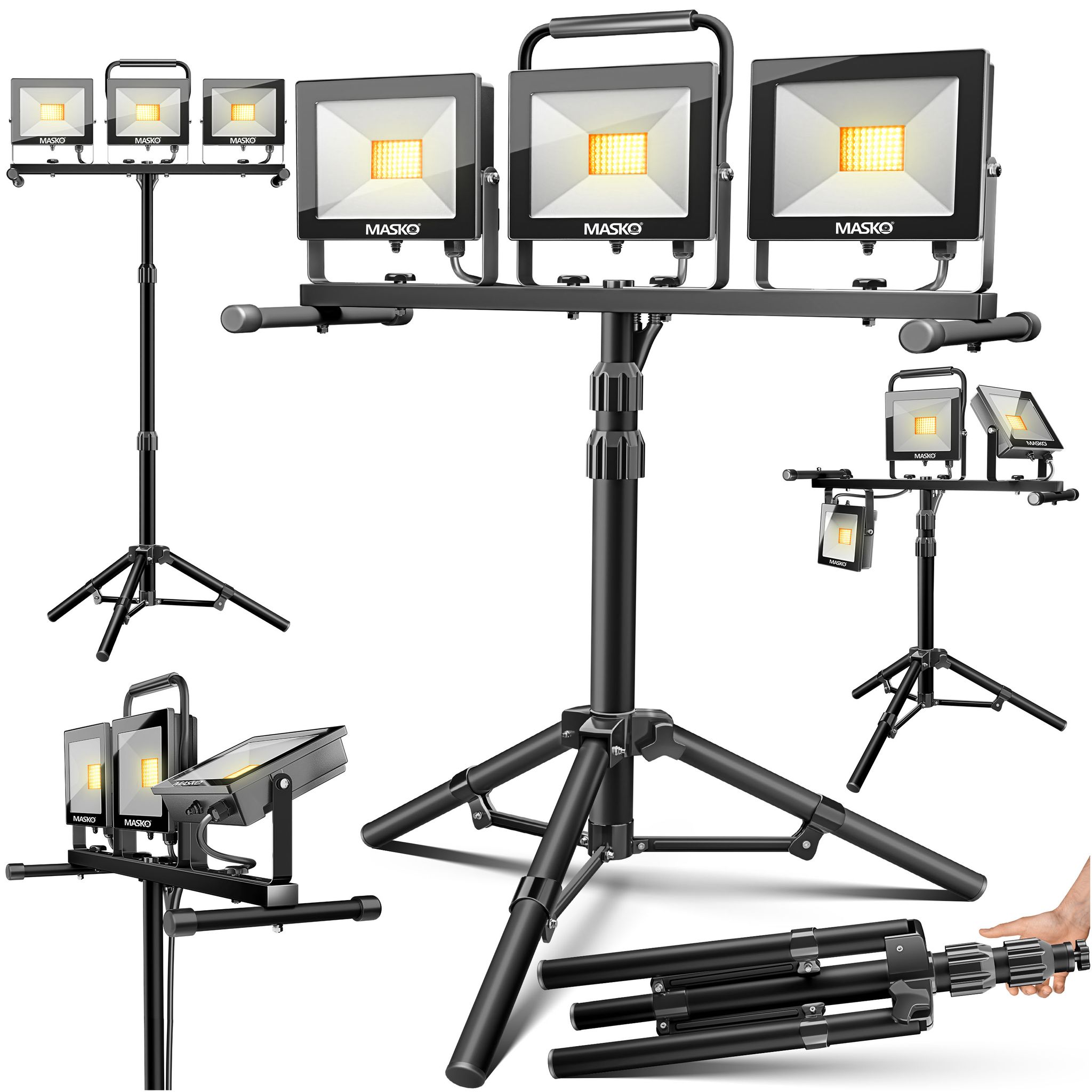 Masko® Led Baustrahler Mit Stativ, Fernbedienung - 3x-75w Schwarz
