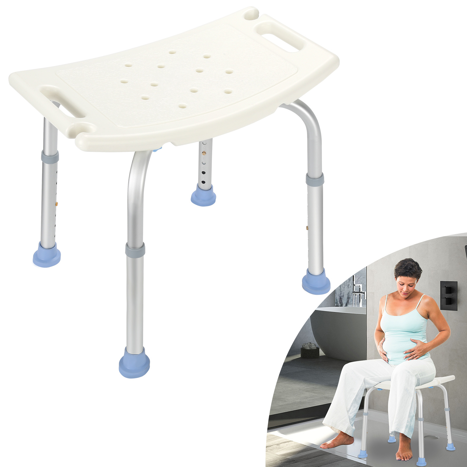 Tolletour Quadratischer Höhenverstellbarer Duschhocker (7 Stufen), Rutschfester Badesitz Für Senioren, 150 Kg