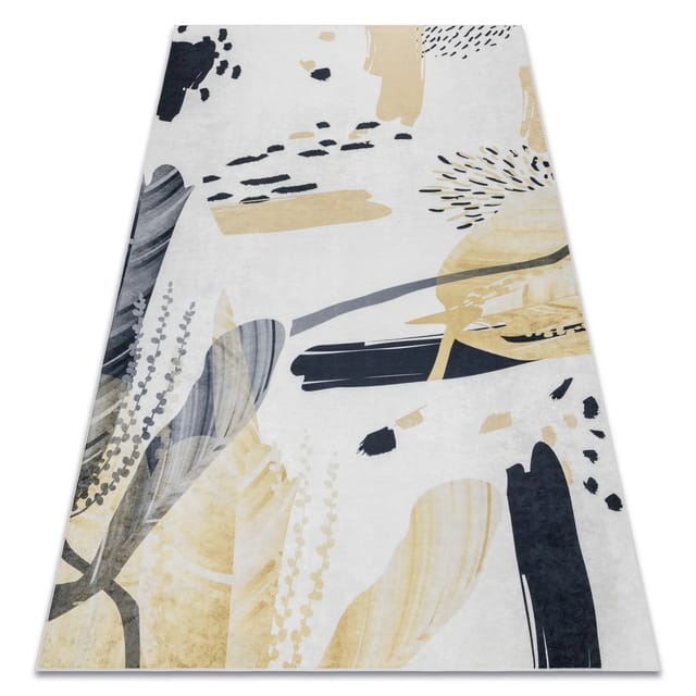 Andre 1097 Waschteppich Abstraktion Anti-rutsch - Weiß / Gelb Multicolour 120x170 Cm