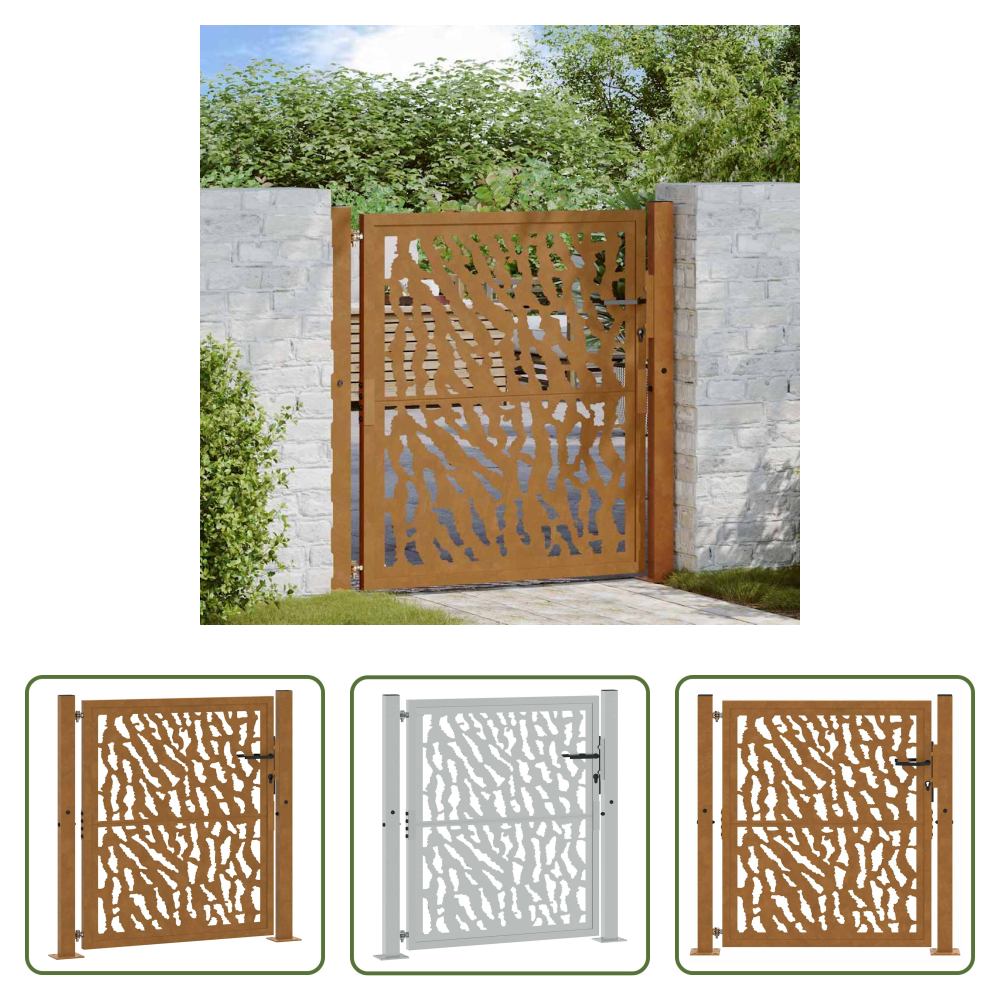 Vidaxl Rostig - Gartentor 100x100 Cm Verwitterungsstahl Trace-design