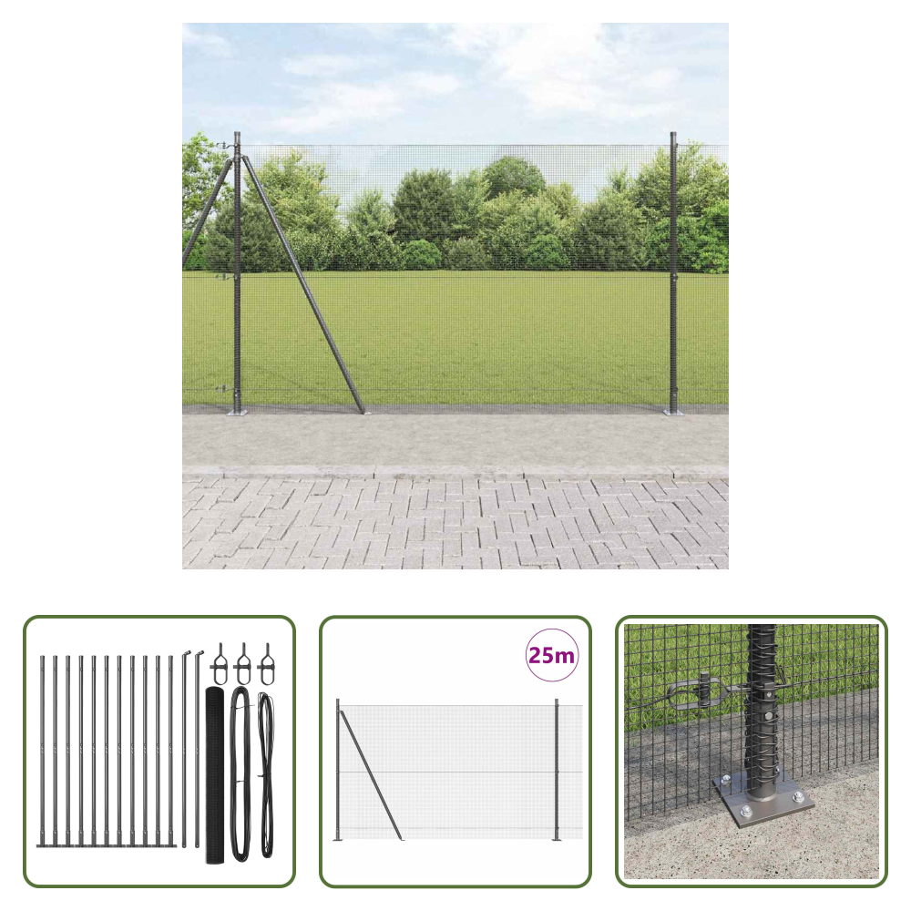 Vidaxl Stahl-zaunpfosten - Zaunpfosten Grau 25 X 1,4 M (12 X 12 Mm Netz) Stahl Und Pvc