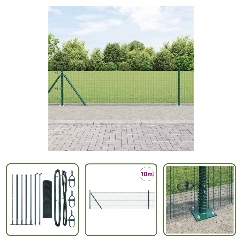 Zaunpfosten - Zaunpfosten Grün 10 X 0,4 M (12 X 12 Mm Maschen) Stahl Und Pvc