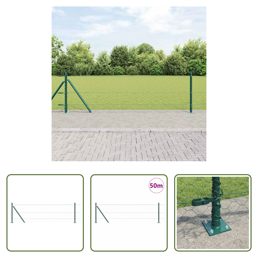 Außenzaun - Zaunpfosten Grün 50 X 0,6 M (50 Mm Gewebe) Stahl Und Pvc