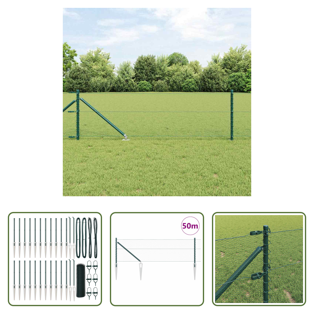 Außenzaun - Zaunpfosten Grün 50 X 0,6 M (13 Mm Maschenweite) Stahl Und Pvc