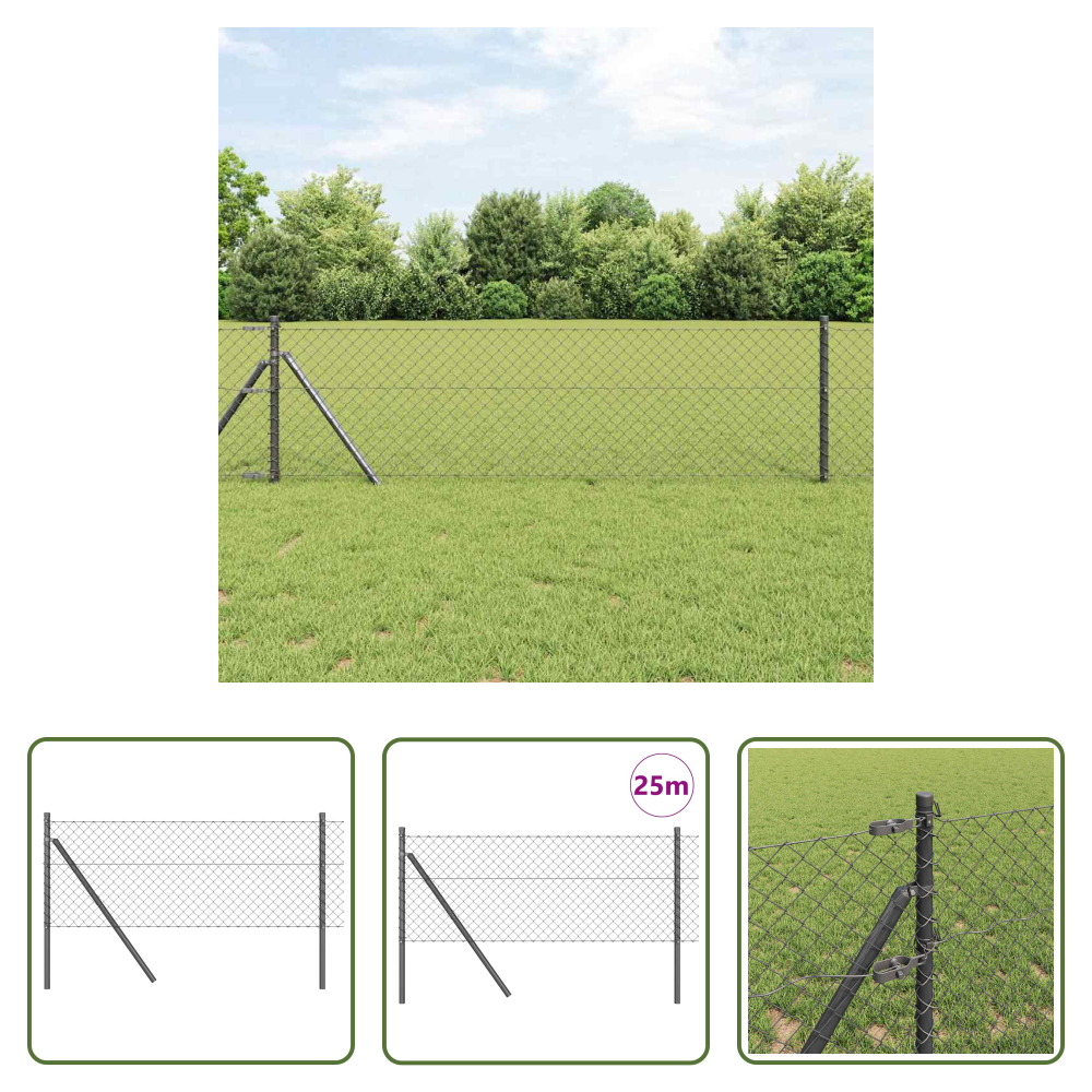 Vidaxl Terrassenzaun - Zaunpfosten Grau 25 X 0,4 M (40 X 40 Mm Maschen) Stahl Und Pvc