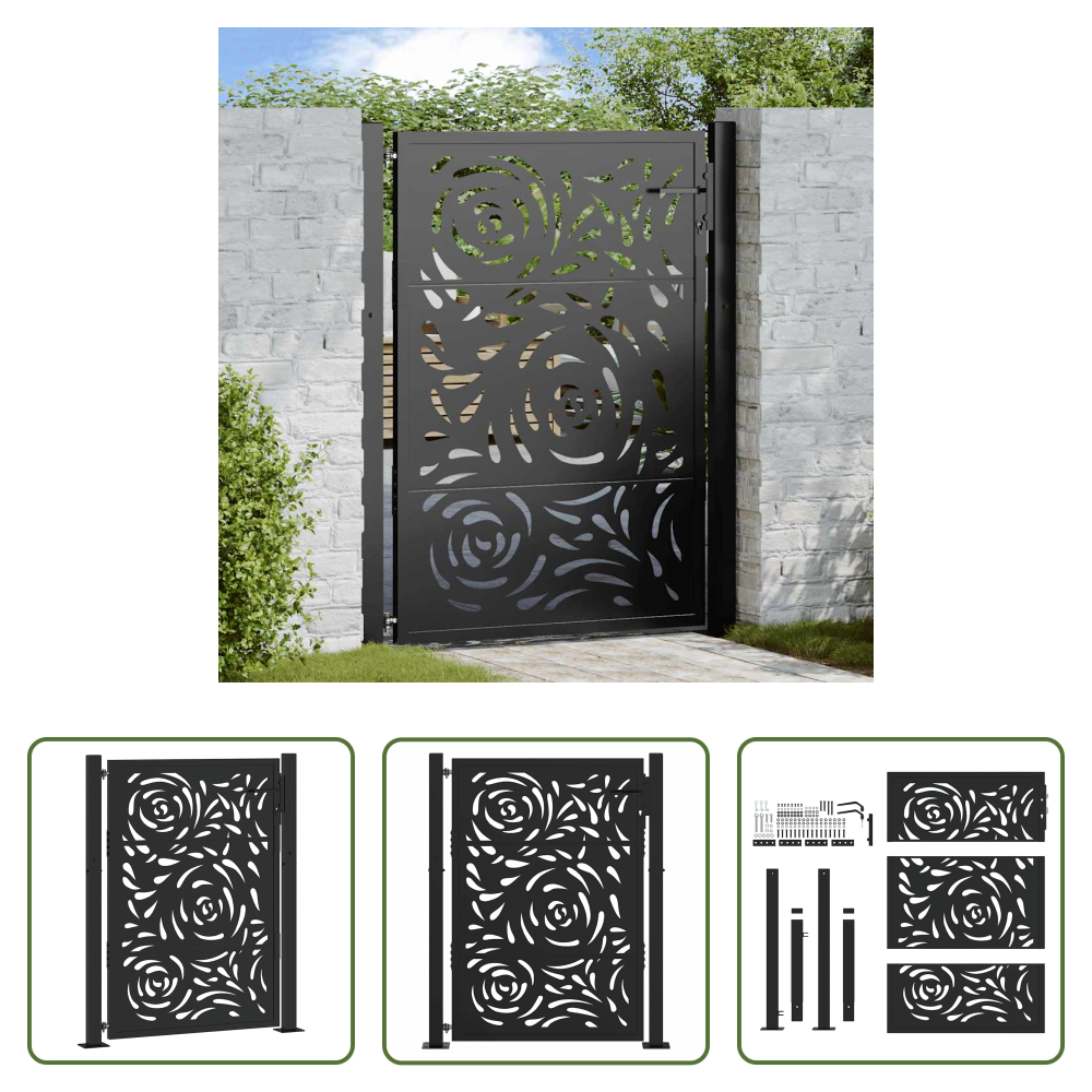 Vidaxl Stahl Tor - Gartentor Schwarz 100x125 Cm Stahl Flammendesign