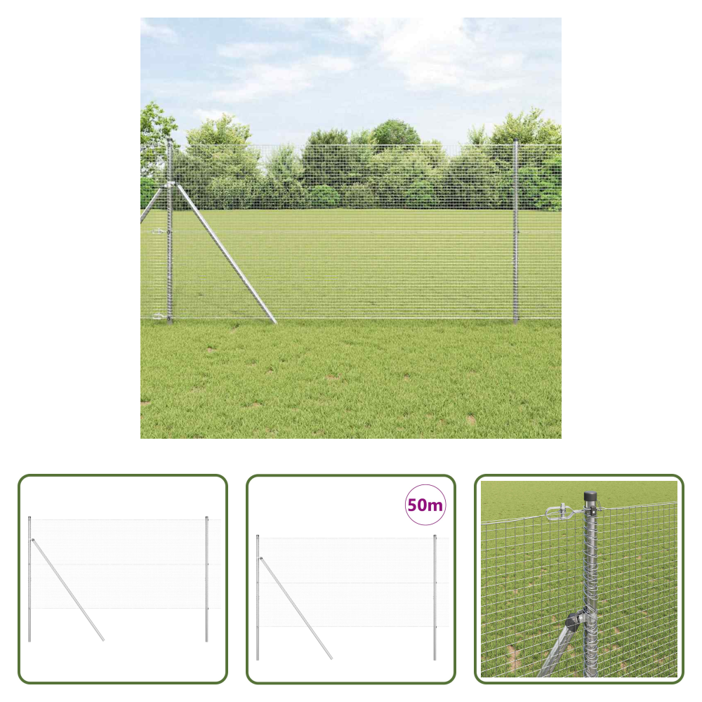 Stahl - Zaunpfosten Silber 50 X 1,2 M (19 X 19 Mm Netz) Stahl