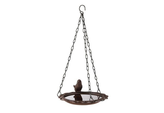 Spetebo - Gusseisen Hänge-wassertränke Vogel Antik Braun - Ø 19 Cm - Vogelbad Mit Kette Zum Hängen